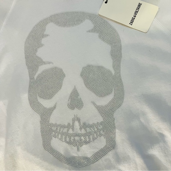 Zadig + Voltaire NWT Skull Studs White Sweatshirt Sm NEW - Picture 3 of 11